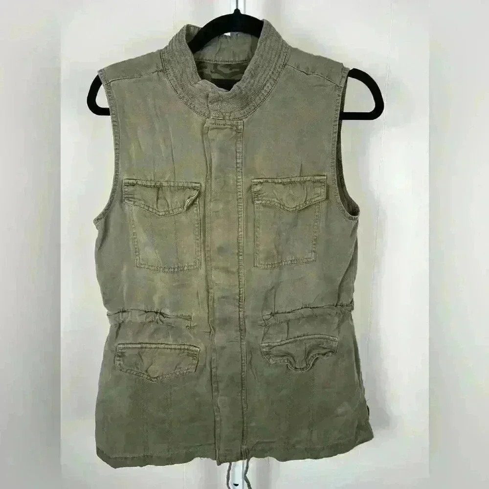 Sanctuary Sleeveless Zip Front Vest Women's Khaki Army Green Cargo Style Pockets